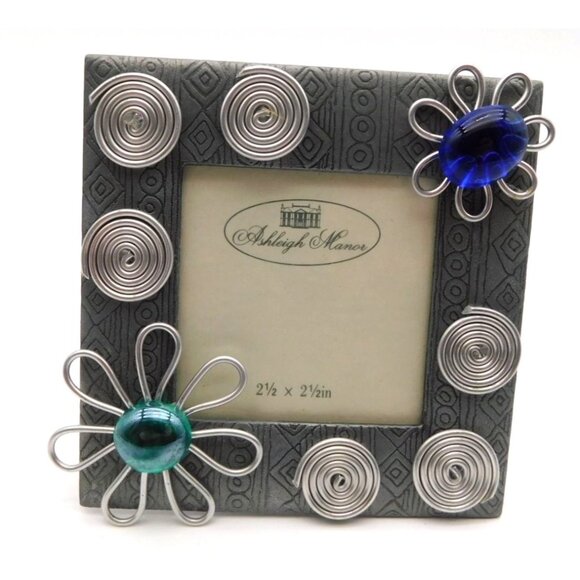 Ashleigh Manor Other - Vintage Ashleigh Manor Square Blue Silver Floral Swirl Picture Photo Frame